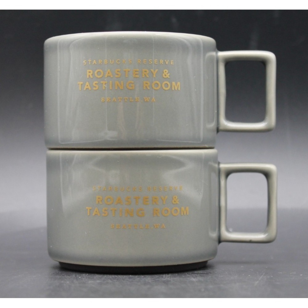 Starbucks Reserve Roastery Tasting Room Seattle Demitasse Mugs Pair Gray Gold